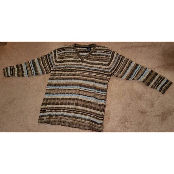 Liz Claiborne Sweater Womens Large Wool Blend Cardigan Striped Taupe - Picture 4 of 8